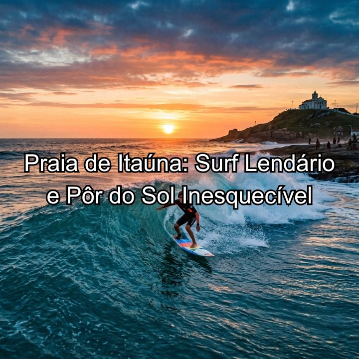 Praia de Itaúna em Saquarema: Surf Lendário e Pôr do Sol Inesquecível (Fevereiro/2014) Praticante de surf pegando uma onda perfeita na Praia de Itaúna, Saquarema, durante o fim de tarde.