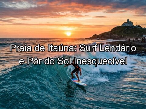 Praia de Itaúna em Saquarema: Surf Lendário e Pôr do Sol Inesquecível (Fevereiro/2014) Praticante de surf pegando uma onda perfeita na Praia de Itaúna, Saquarema, durante o fim de tarde.