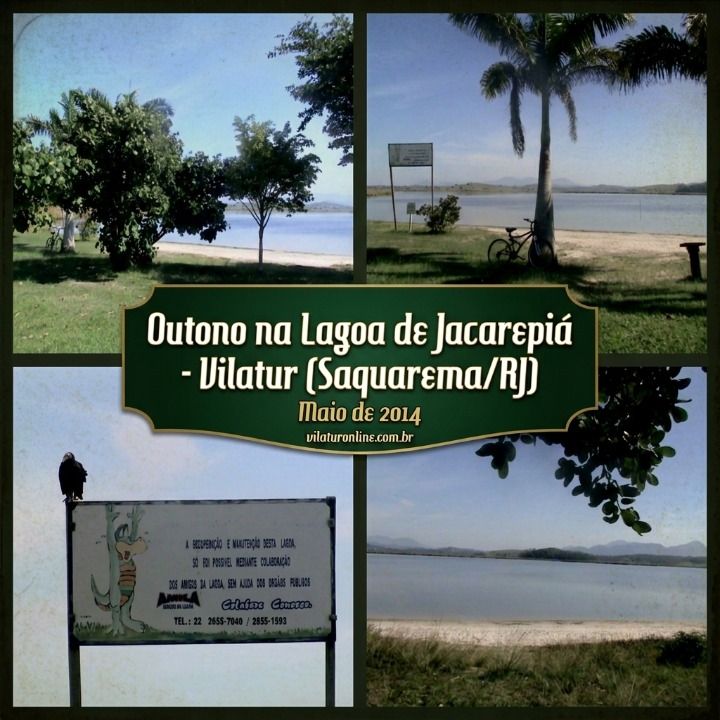 Vista panorâmica da Lagoa de Jacarepiá em Vilatur, Saquarema, durante uma manhã ensolarada e fria de outono, destacando a vegetação nativa e o espelho d'água sob o céu azul.