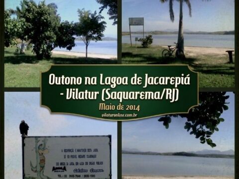 Manhã de Outono na Lagoa de Jacarepiá – Vilatur (Saquarema) – Maio de 2014 Vista panorâmica da Lagoa de Jacarepiá em Vilatur, Saquarema, durante uma manhã ensolarada e fria de outono, destacando a vegetação nativa e o espelho d'água sob o céu azul.