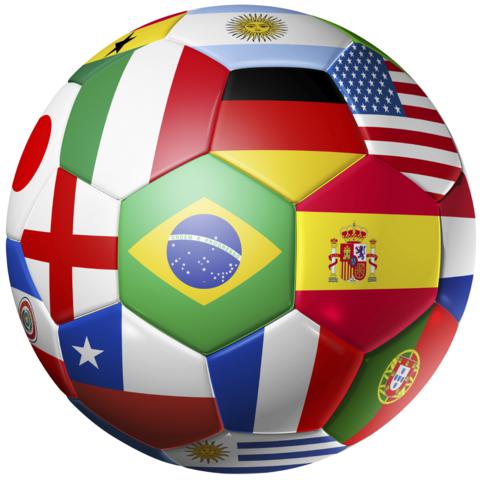 Football soccer ball with world teams flags