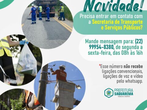 Secretaria de Transporte de Saquarema disponibiliza WhatsApp para solicitações de serviços de zeladoria e manutenção nos bairros
