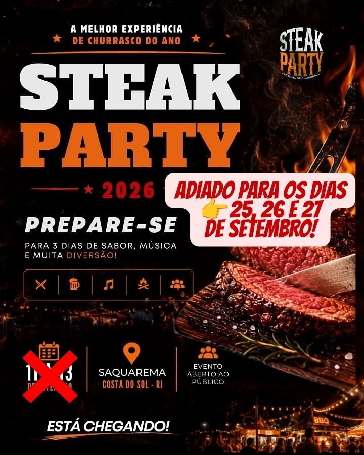 Flyer do Steak Party Saquarema 2026.